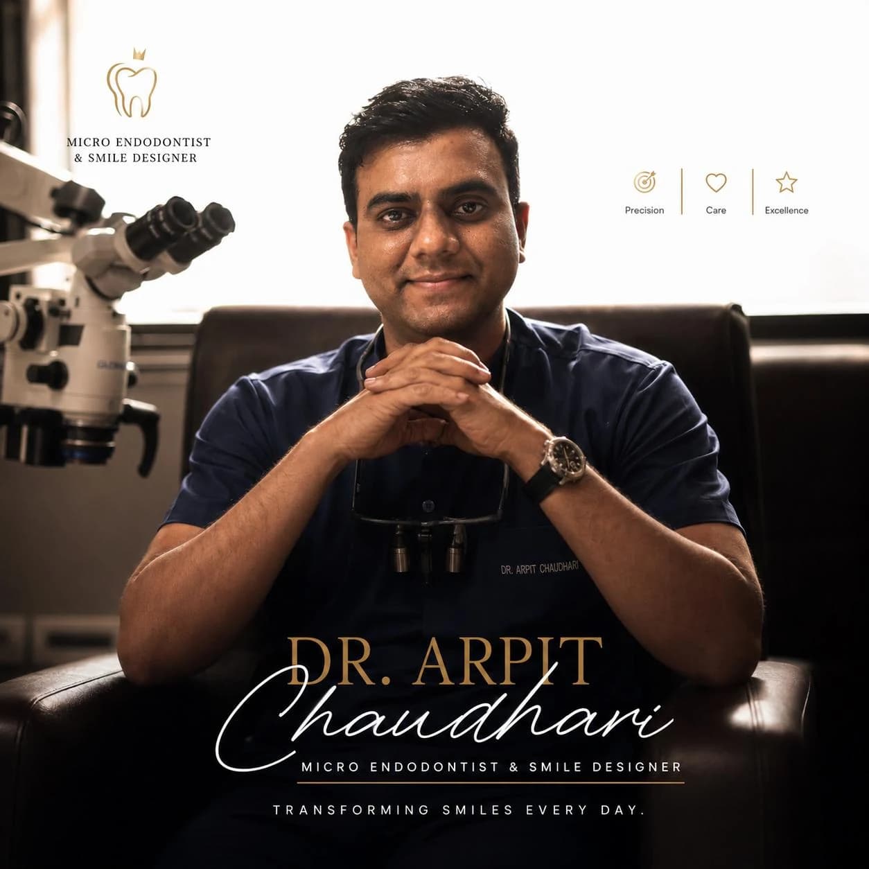 Dr. Arpit Chaudhari, micro endodontist and smile designer, with his dental microscope